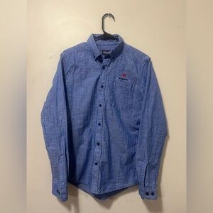 Patagonia Organic Cotton Textured Blue Button-Down Shirt with Trek Embroidery